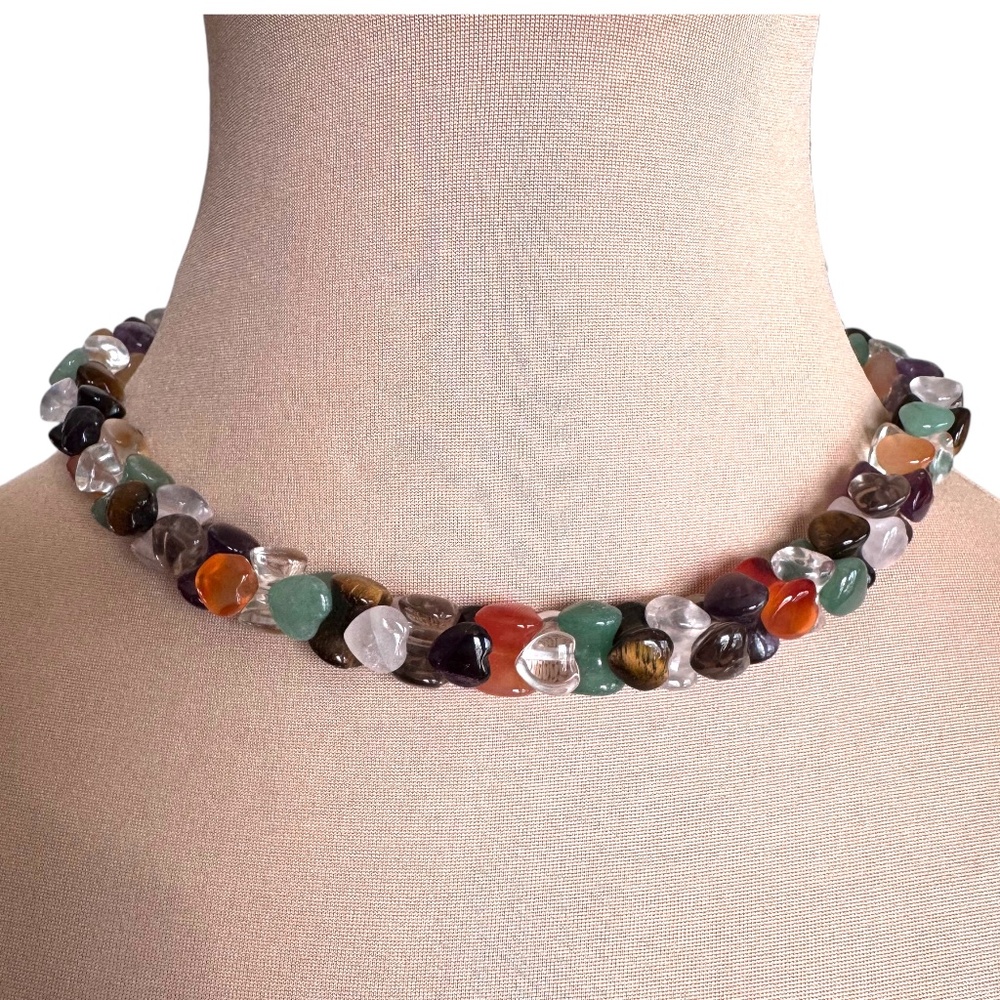 Handmade Multi Gemstone Heart Necklace 17" Magnetic Closure
